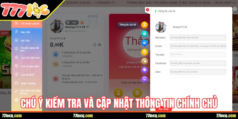 Chú ý kiểm tra và cập nhật đảm bảo thông tin chính chủ Chú ý kiểm tra và cập nhật đảm bảo thông tin chính chủ