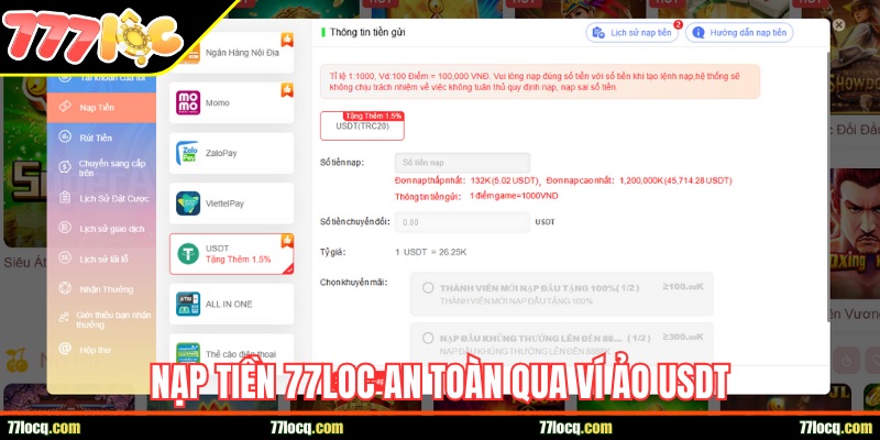 Nạp tiền 77loc ẩn danh an toàn qua ví ảo USDT