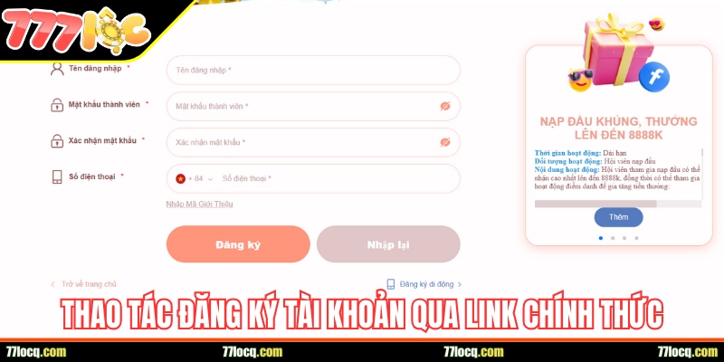 Thao tác tạo tài khoản an toàn qua link chính thức